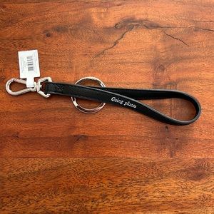 Vera Bradley black, faux, leather wristlet strap keychain.